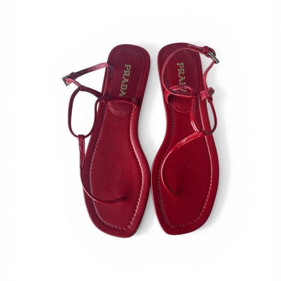 Prada Shoes - Prada NWT Red Leather Minimalist Ankle-Strap Sandals Size-8.5  “THE PRADA THONG